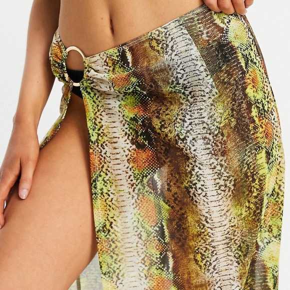 LUXE PALM mesh animal print maxi skirt cover up size L - Picture 5 of 8